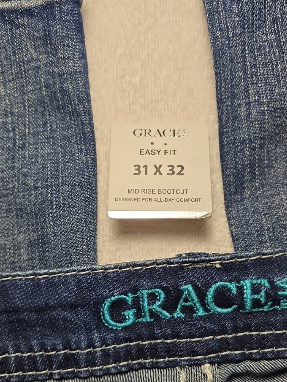 Grace in LA Western Steerhead Feather Embroidered Bootcut Jeans 31 - Picture 4 of 7